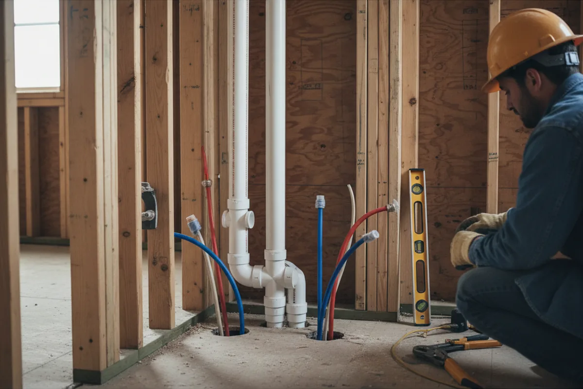 Drain and supply rough-in during Sump Pump Repair in Lennon